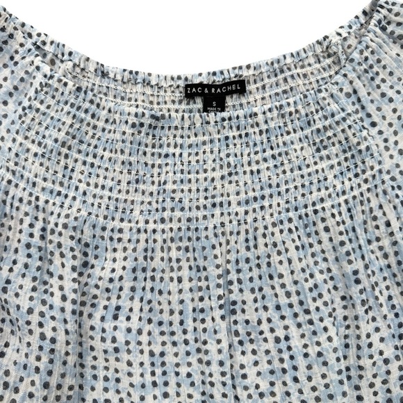 Zac & Rachel Blue and White Smocked Blouse with Flutter Sleeves - Picture 3 of 8